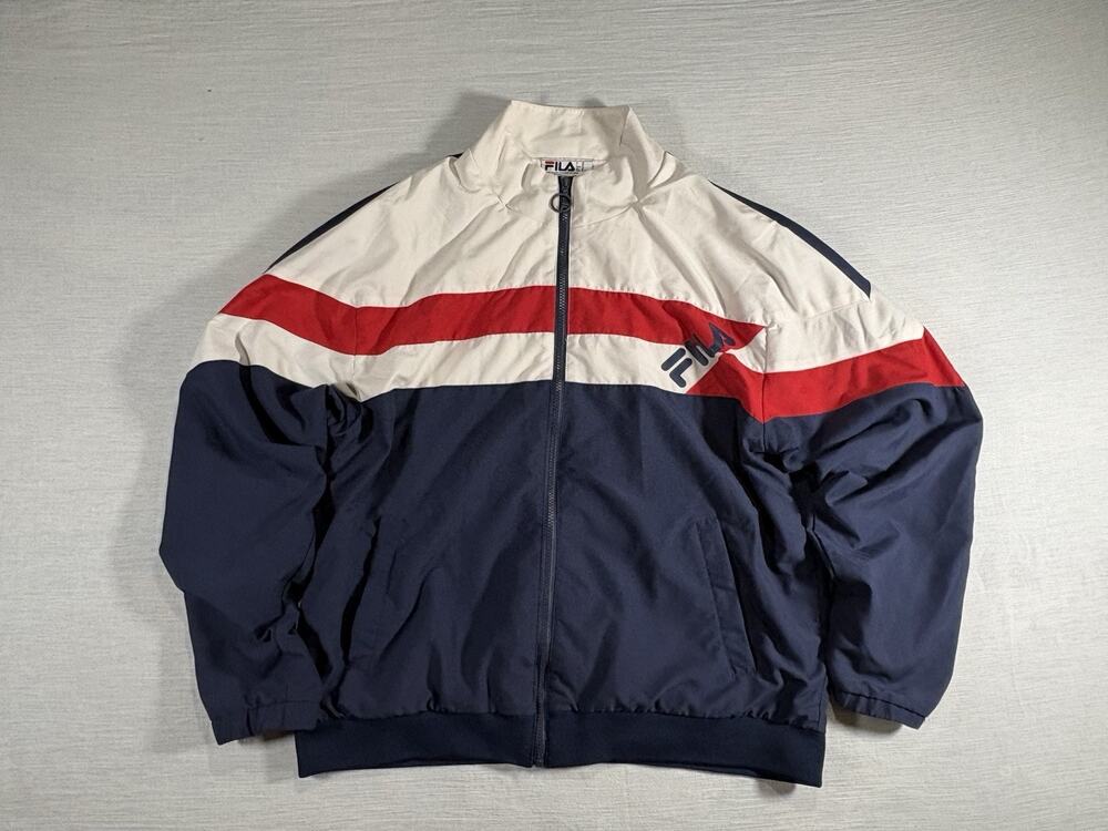 FILA Slade Track Jacket Mens XL Navy Red White Colorblock Full Zip